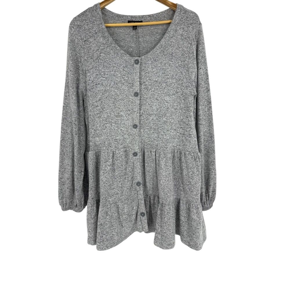 Lane Bryant tiered babydoll swing top 14/16 gray plus ruffles swinging shirt